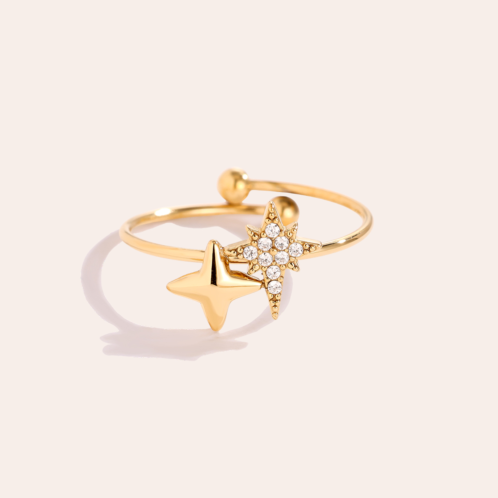 Stainless steel ring Two Sharp Stars