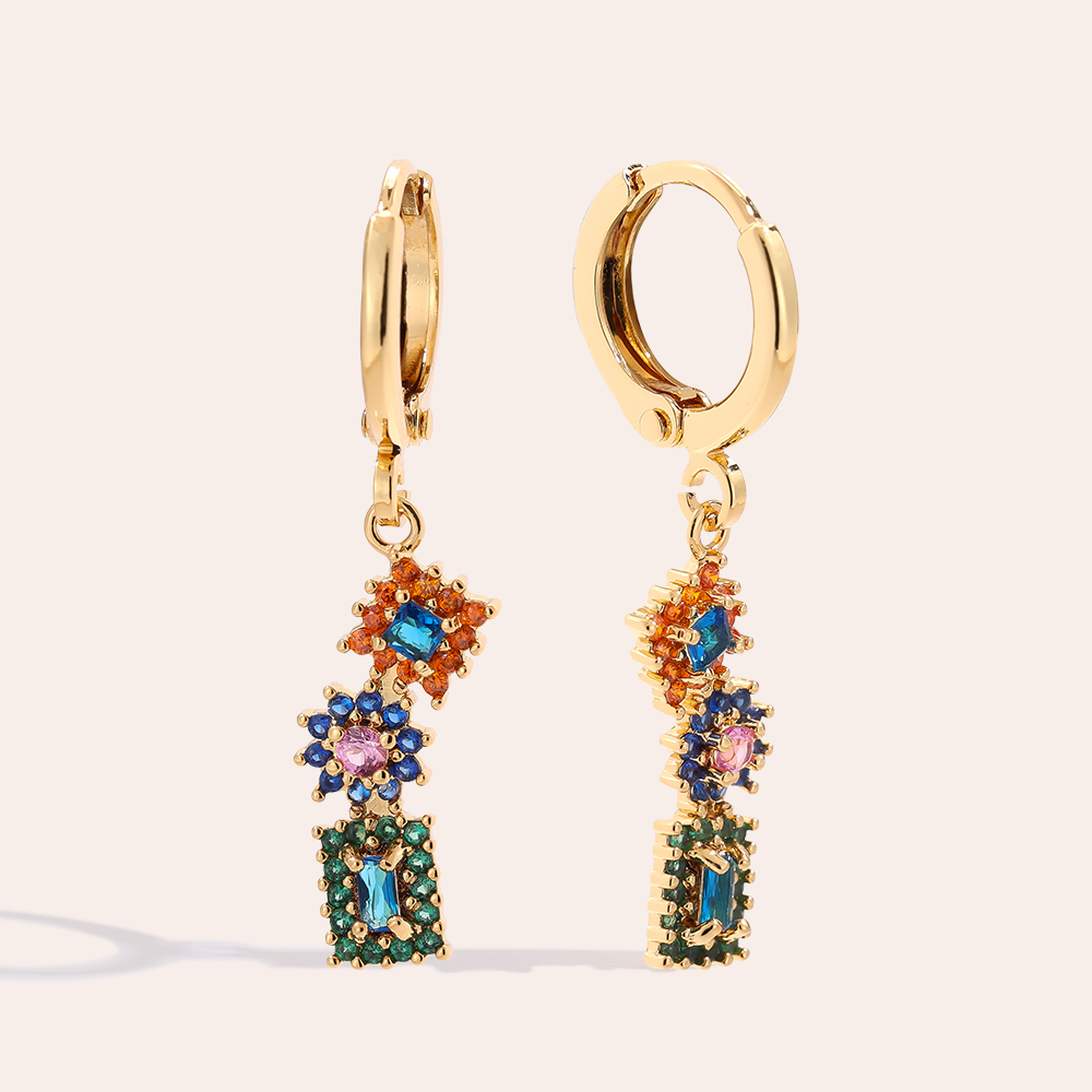 Gold-plated earrings 3.4cm Mini Cubes Diamond