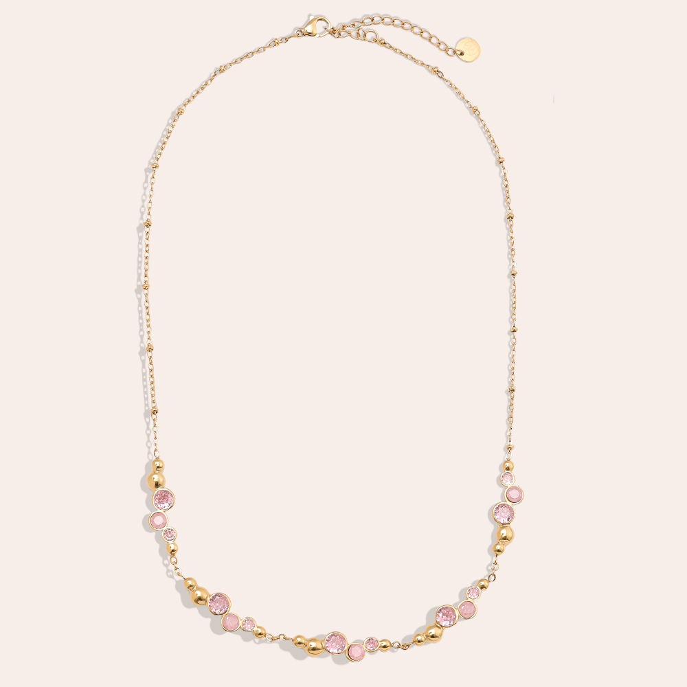 Stainless steel necklace 42cm Pro Pink Round Diamond