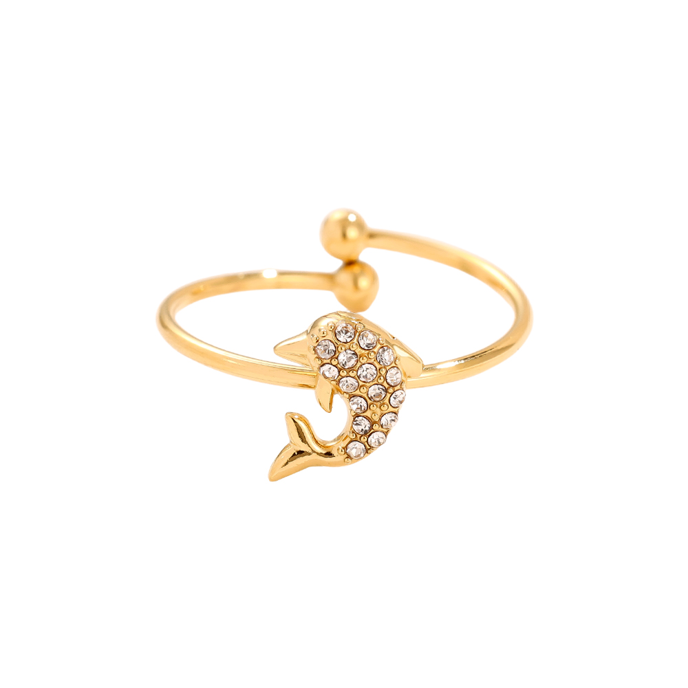 Stainless steel ring Diamond Dolphin