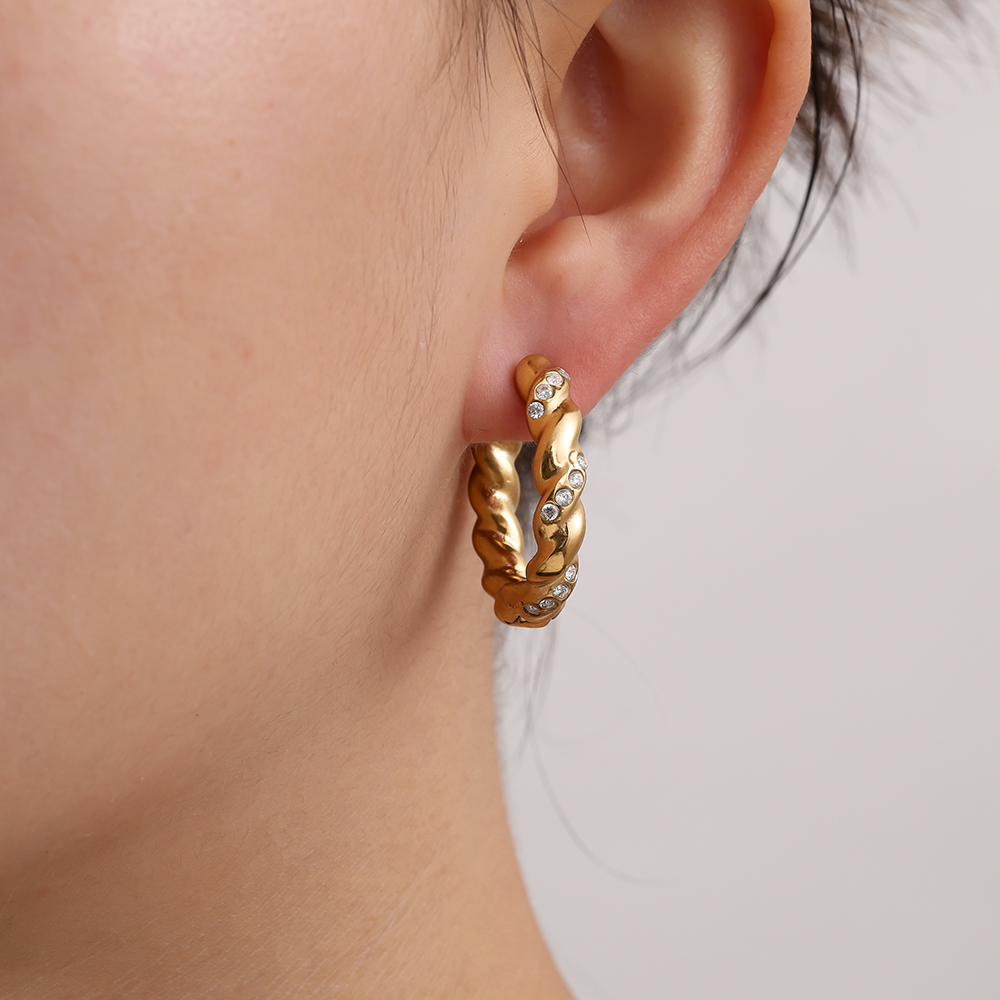 Stainless steel earrings 3cm Mini Diamond In Twist Hoop