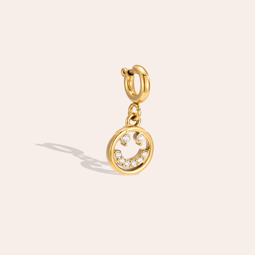18mm stainless steel pendant: smiley face with cubic zirconia and spring clasp