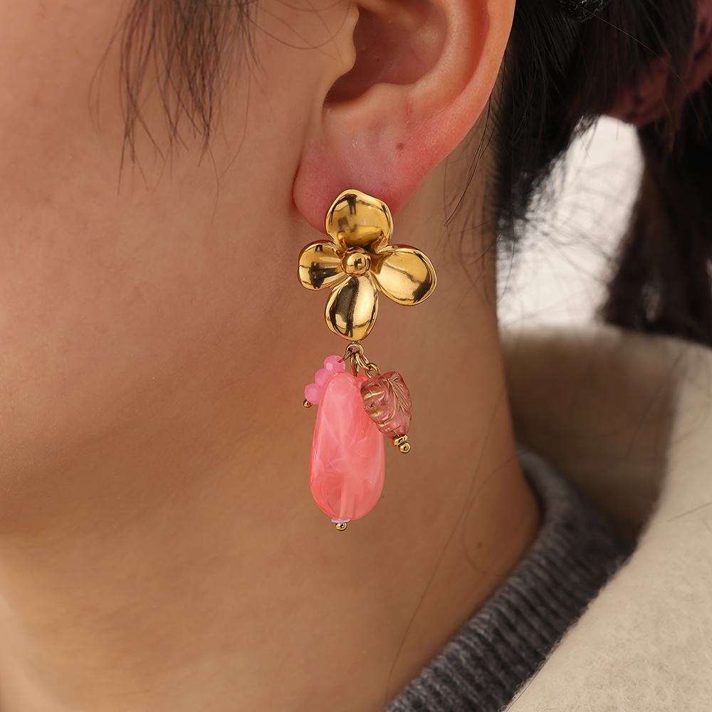 Stainless steel earrings 55mm Flower With Acrylic Charms