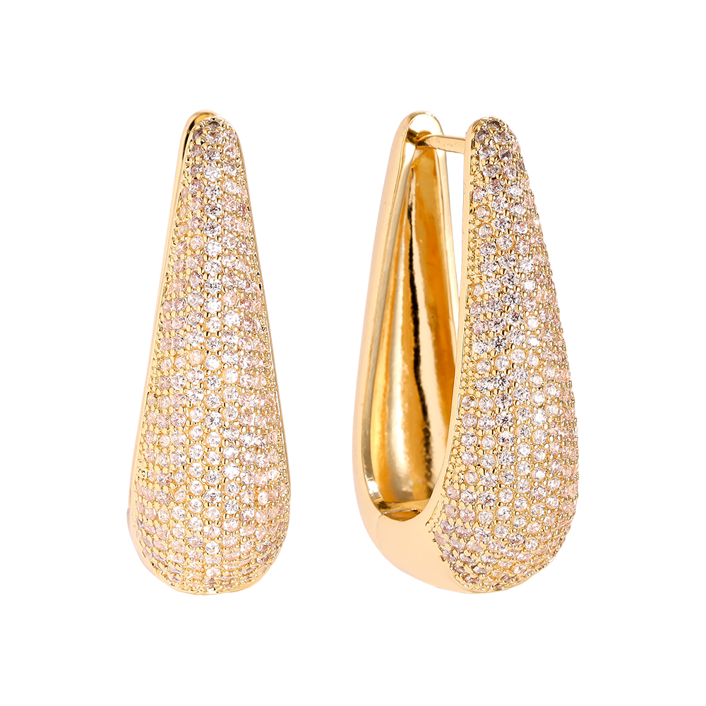 Gold-plated earrings 3.2cm Drop Diamond