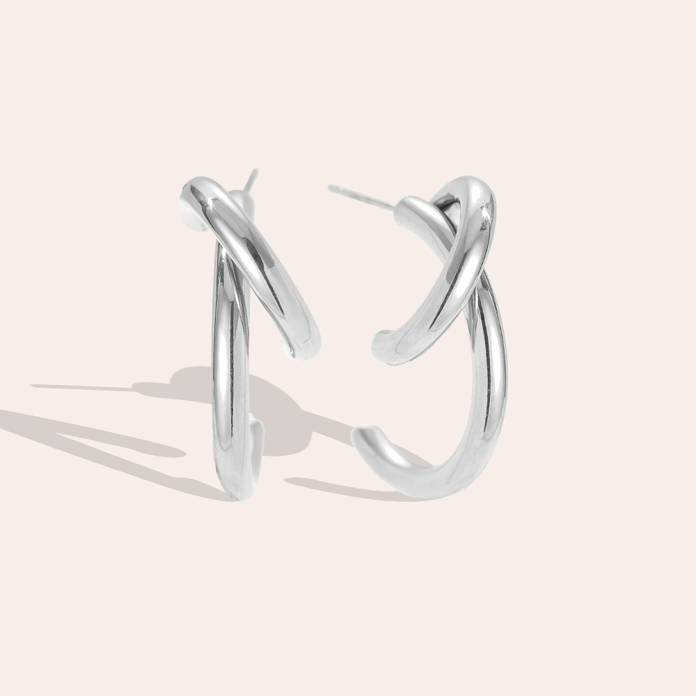 Stainless steel earrings 3cm Free Line Half Hoop