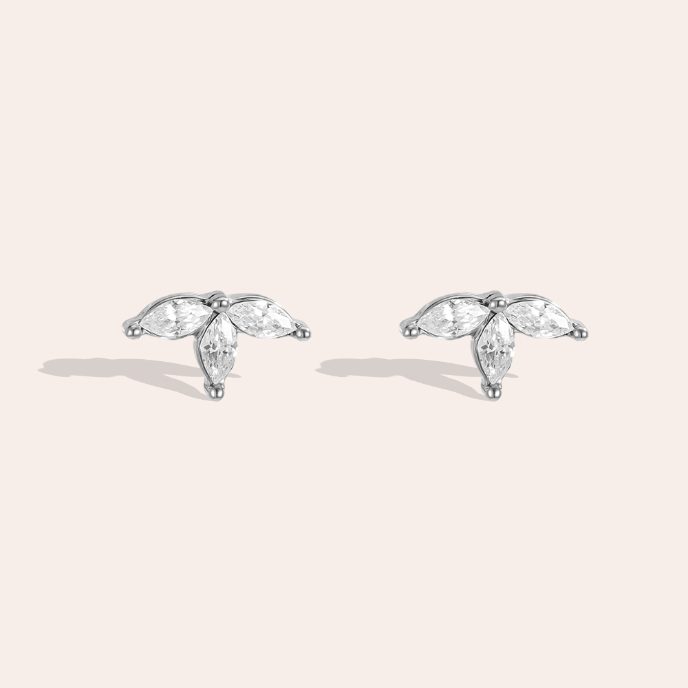 Stainless steel earrings 8mm zirconia leaf