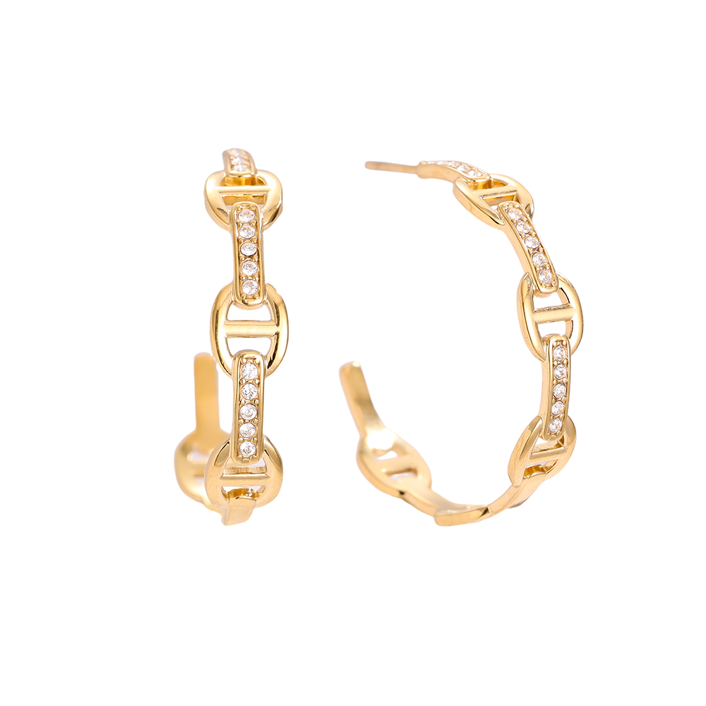 Stainless steel earrings 3cm Pig Nose Diamond Half Hoop