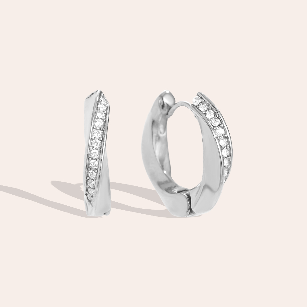 Stainless steel earrings 1.7cm Diamond Twist Hoop