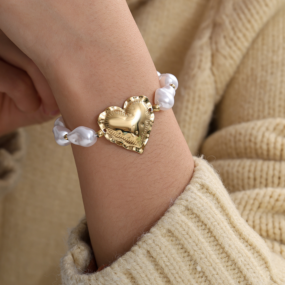 Stainless steel bracelet 18cm Great Heart In Pearl Chain
