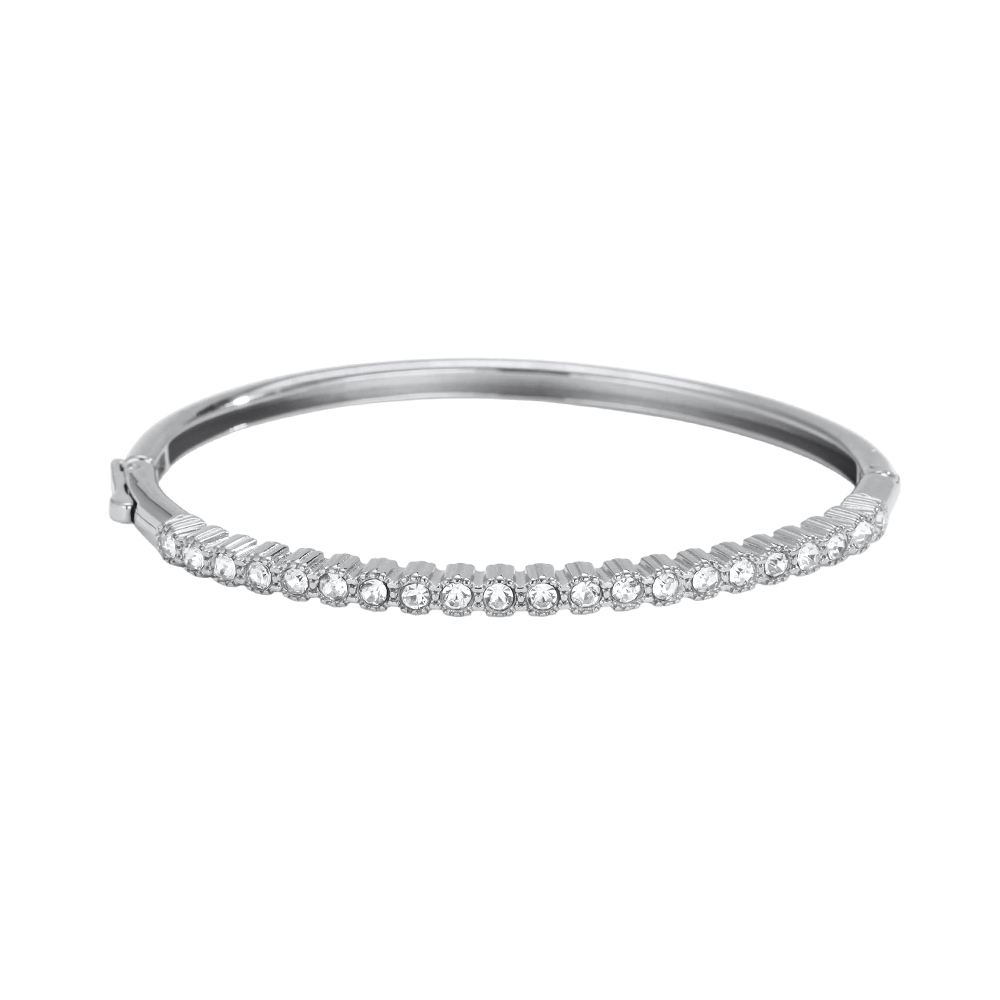Stainless steel bangle, 6 cm, with lots of sparkling cubic zirconia