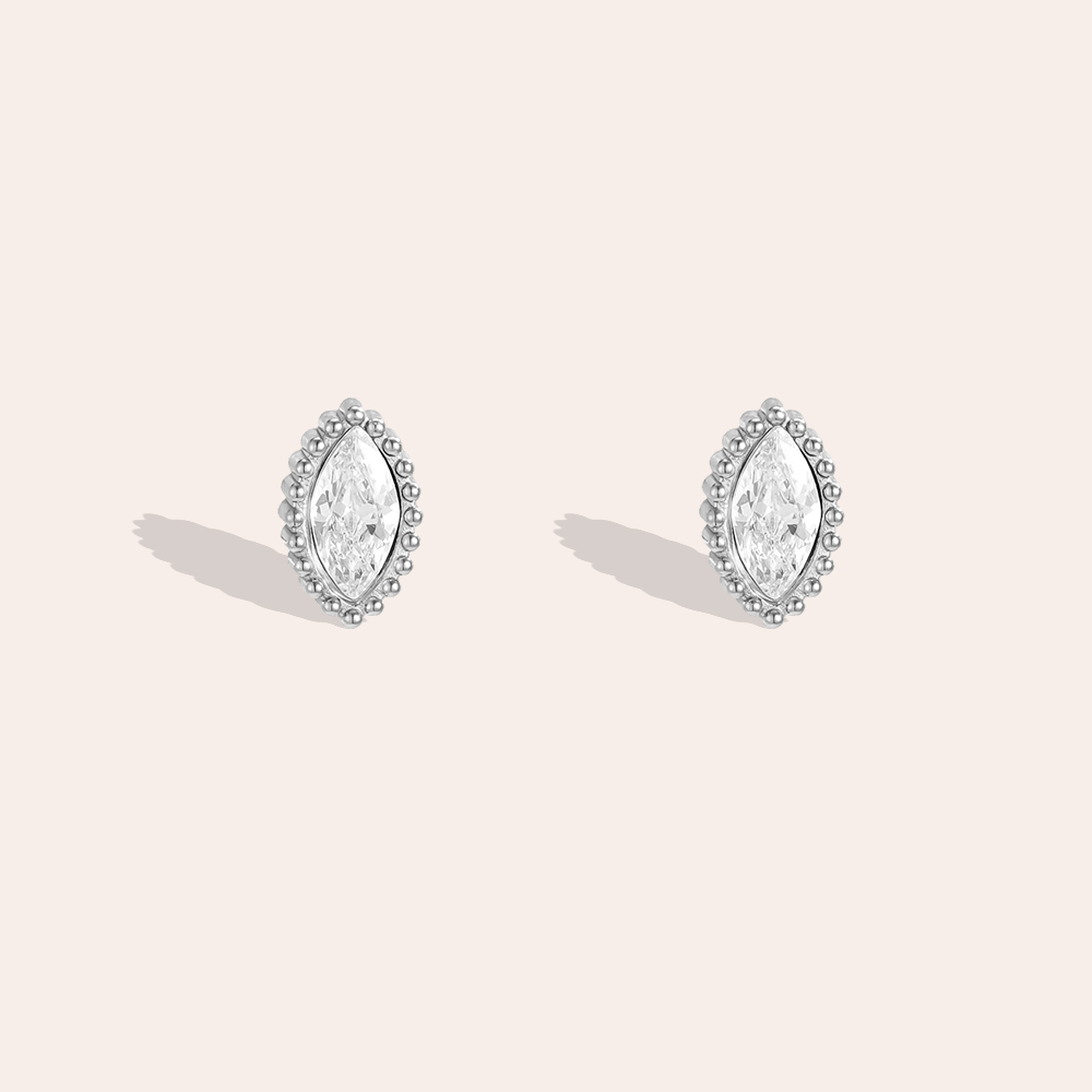 Stainless steel earrings, 6.7mm, with cubic zirconia eyes