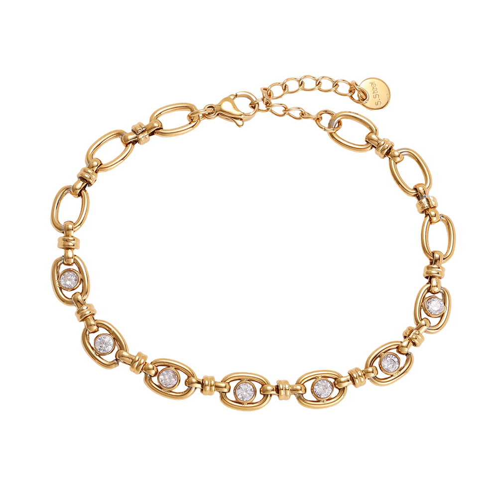 Stainless steel bracelet, 17 cm, with an oval chain and cubic zirconia