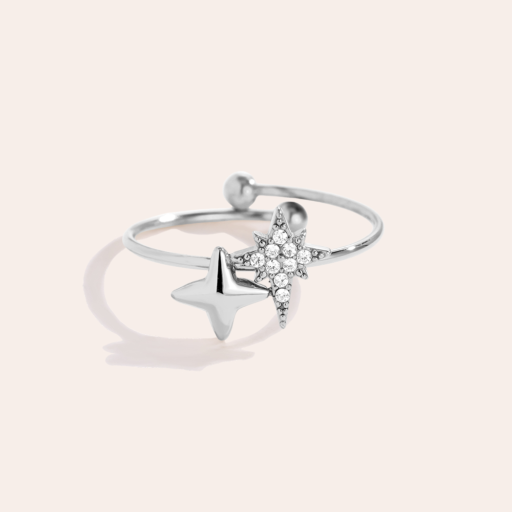 Stainless steel ring Two Sharp Stars