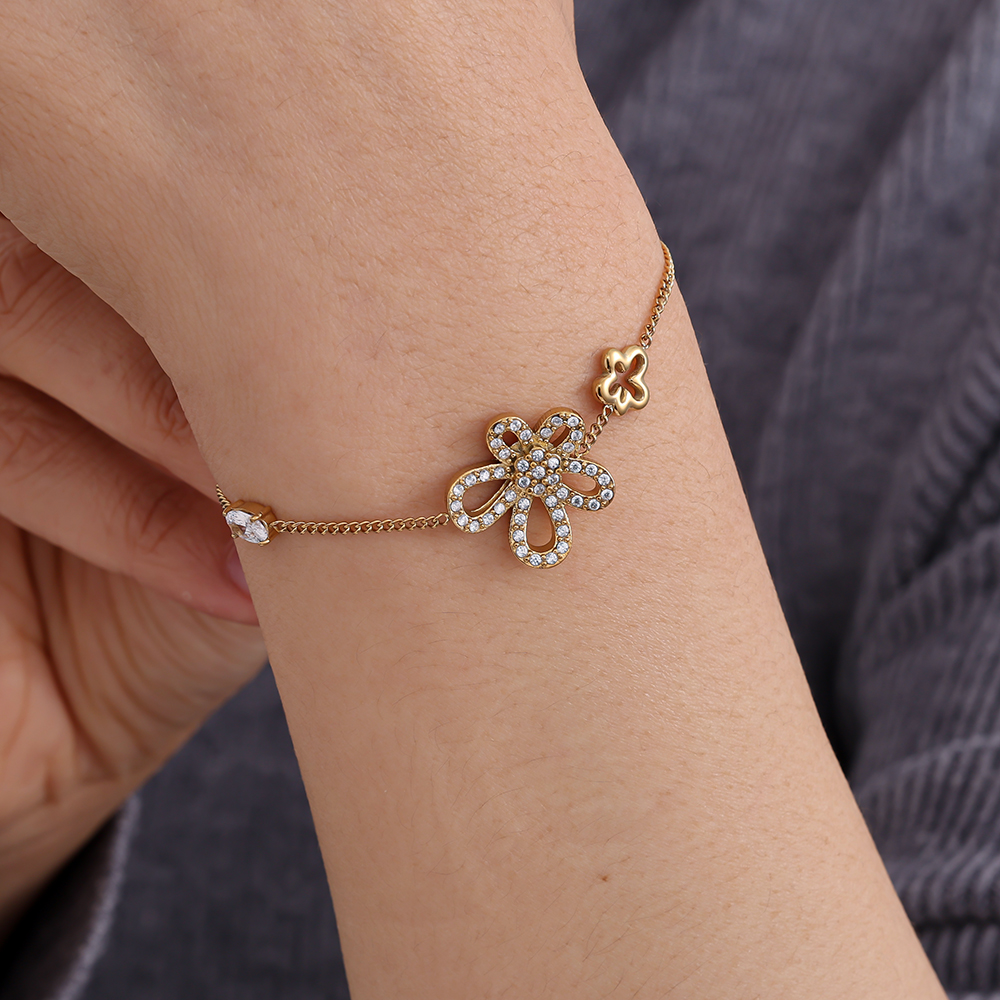 Stainless steel bracelet 17cm Cool Diamond Flower
