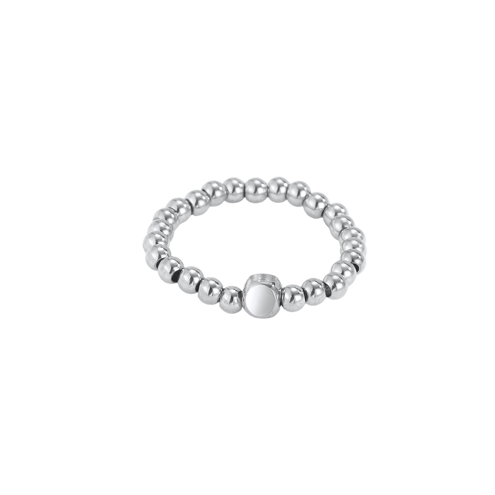 Stainless Steel Ring with Adjustable Elastic Round Beads