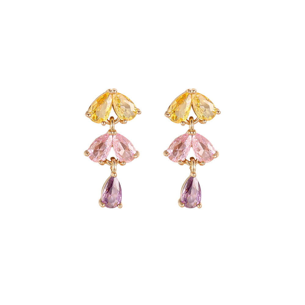 Gold-plated earrings, 18mm, with lots of teardrop-shaped cubic zirconia