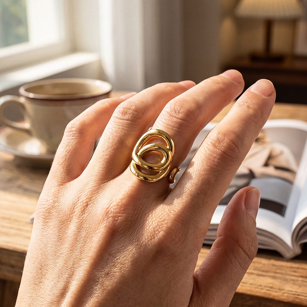 Stainless steel ring, adjustable, free-form