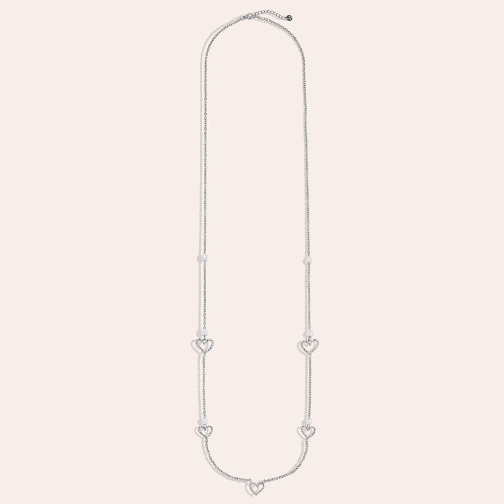 Stainless steel necklace, 95 cm, open heart beads