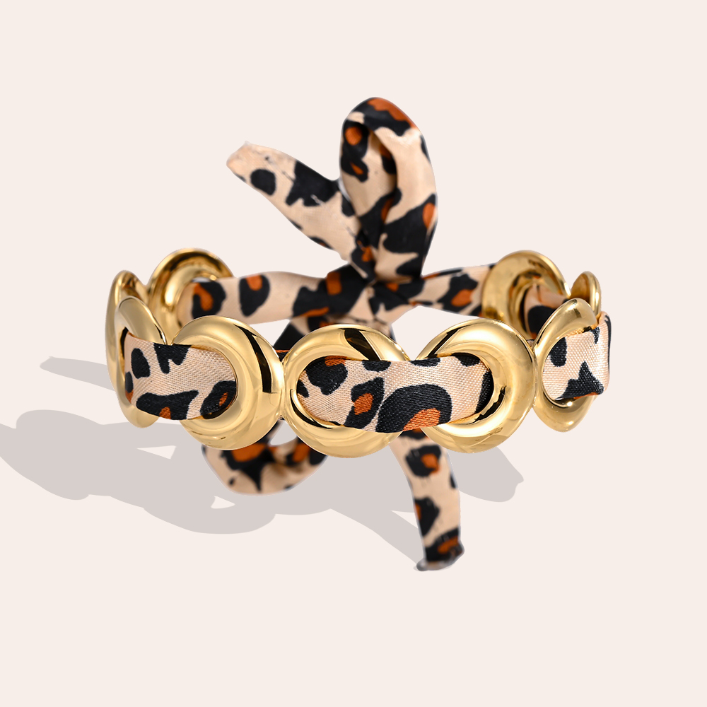 Stainless steel bangle – adjustable, wide, leopard print  