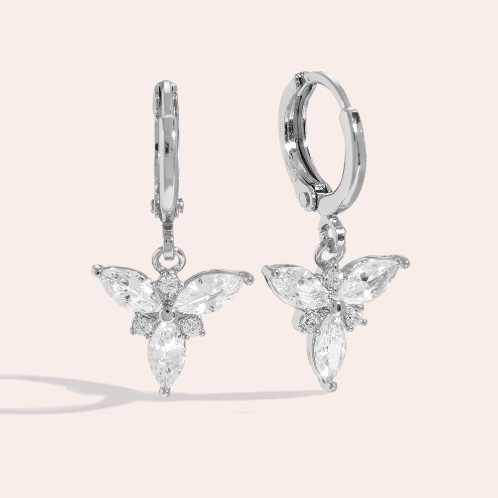 Three Petal Diamond Flower Gold-plated Earrings 